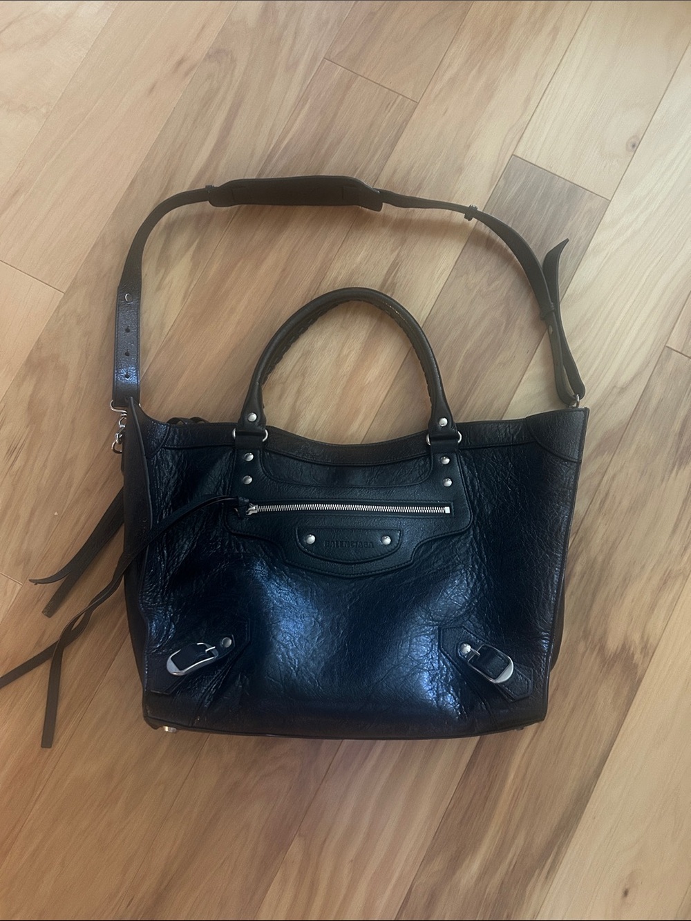 black leather Balenciaga City bag